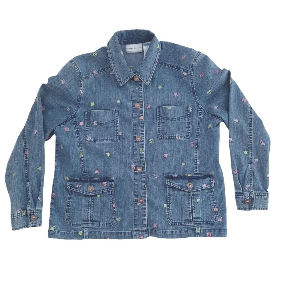 Womens denim jacket embroidered‎ Butterfly allover Size 12P petite Alfred Dunner
